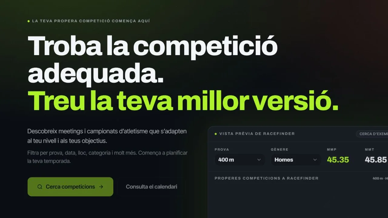 Página de inicio de RaceFinder, buscador de competiciones de atletismo.